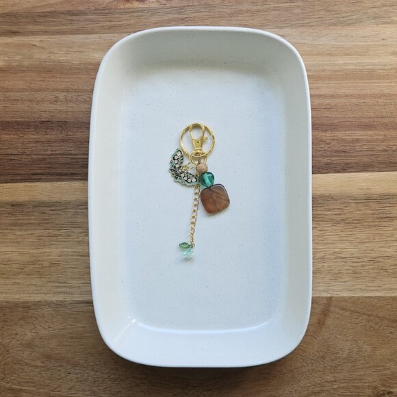 Butterfly Charm Beaded Keychain | Handmade Green & Gold Keyring - Picture 5 of 7
